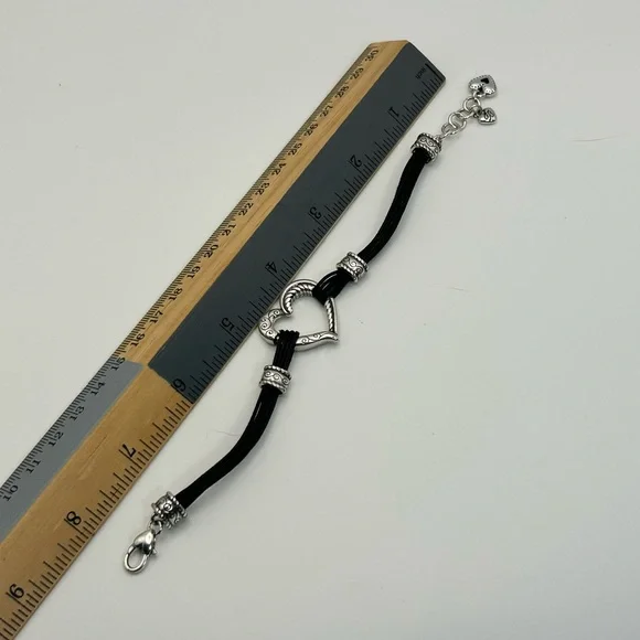 Brighton Heritage Heart Bracelet 8" Silver Plated Black Corded Strap J32460 - Picture 7 of 9